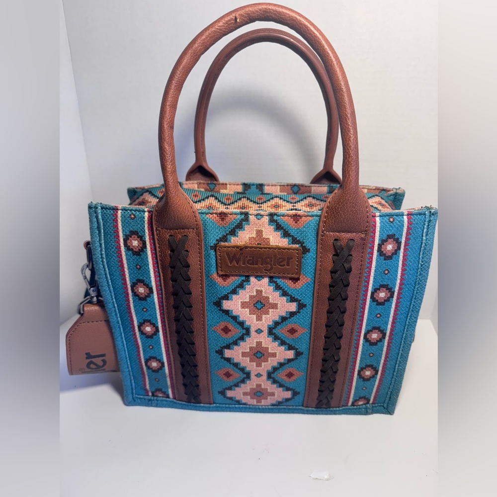 NWT Wrangler Purse TURQUOISE Tote Crossbody Western Aztec with Guitar Strap